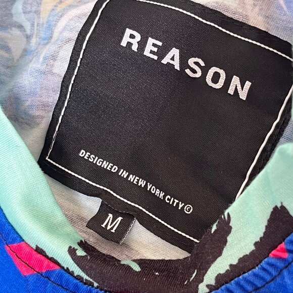 Reason Mens Graphic Long Sleeve Shirt Tiger Palm Print Medium Cotton Multicolor - Picture 6 of 6